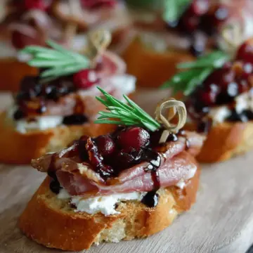 Brie, Cranberry and Prosciutto Crostini with Balsamic Glaze