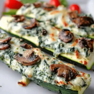 Spinach, Mushroom and Ricotta Stuffed Zucchini Boats