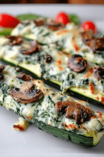 Spinach, Mushroom and Ricotta Stuffed Zucchini Boats