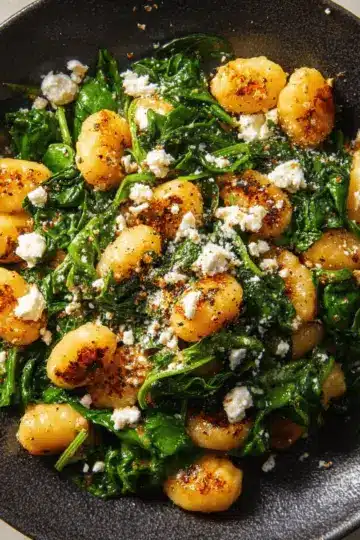 Crispy Gnocchi With Spinach and Feta