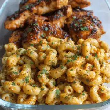 High Protein Honey Garlic Butter Chicken with Mac & Cheese