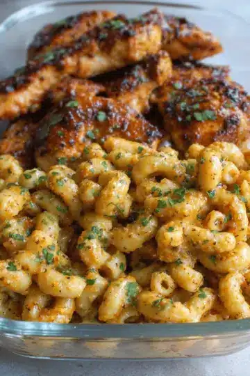 High Protein Honey Garlic Butter Chicken with Mac & Cheese