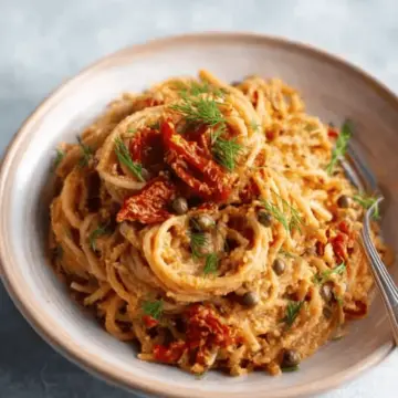 Creamy Sun-Dried Tomato Pasta with Capers and Dill