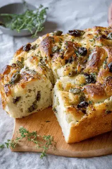 Olive and cheese bread with capers and thyme (with step-by-step pictures)