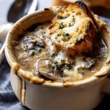 Creamy French Onion and Mushroom Soup.