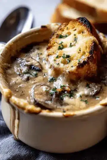 Creamy French Onion and Mushroom Soup.