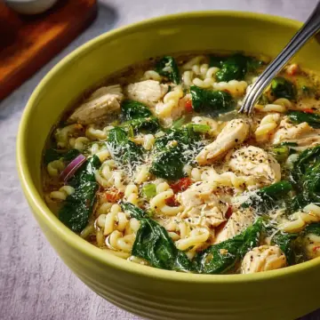 Chicken Noodle Soup with Spinach & Parmesan