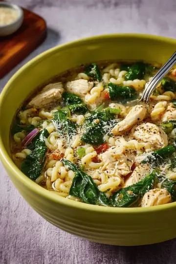 Chicken Noodle Soup with Spinach & Parmesan
