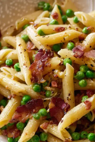 Penne Pasta, Peas and Bacon – Easy & The Best!