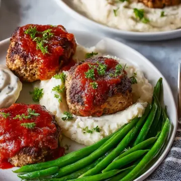 30-Minute Mini Meatloaves with Whipped Cauliflower & Green Beans