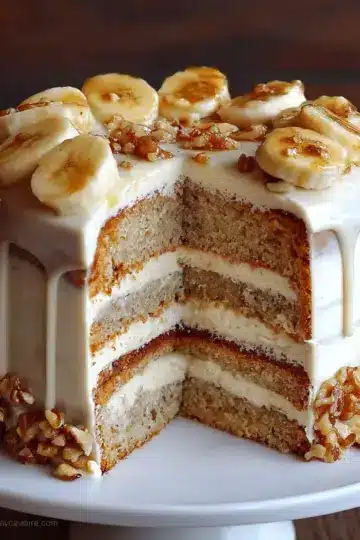 Heavenly Banana Walnut Cream Cake