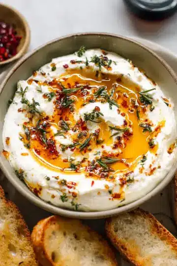 Quick Whipped Ricotta Dip with Hot Honey Appetizer