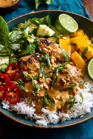 Weeknight Thai Peanut Chicken with Spicy Lime Mango.