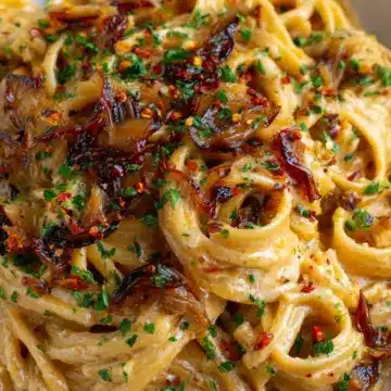 Caramelized Onion Pasta with Chilli Oil