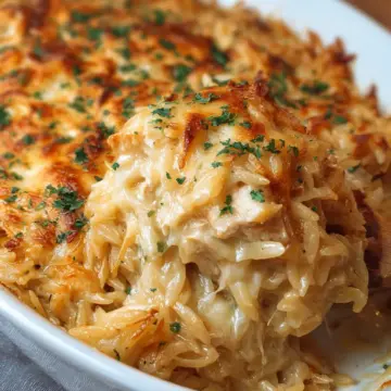 French Onion Chicken Orzo Casserole