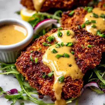 Pretzel Crusted Chicken with Cheddar-Mustard Sauce
