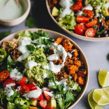 Sweet Potato Taco Bowls with Creamy Cilantro Lime Sauce