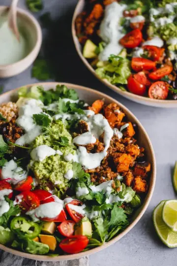 Sweet Potato Taco Bowls with Creamy Cilantro Lime Sauce