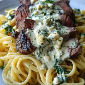 Savory Steak Gorgonzola Alfredo with Creamy Parmesan Sauce