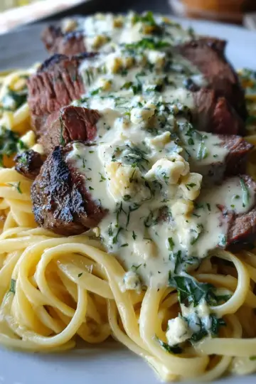 Savory Steak Gorgonzola Alfredo with Creamy Parmesan Sauce