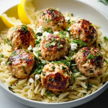 Greek Chicken Meatballs with Lemon Orzo