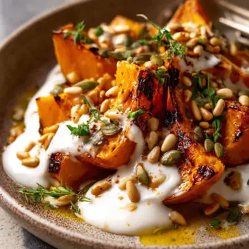 Roasted Pumpkin with Yogurt Sauce and Pine Nuts