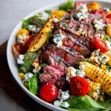 Balsamic Steak Gorgonzola Salad with Grilled Corn