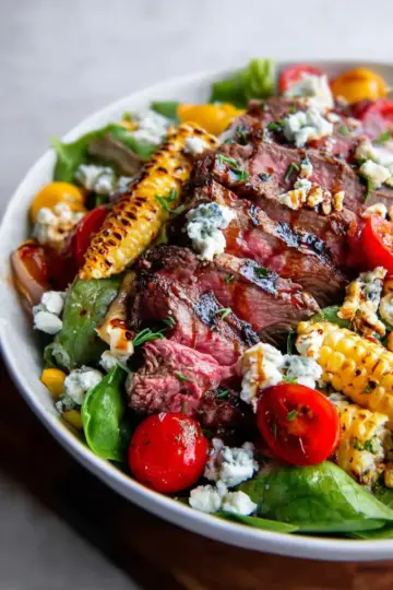 Balsamic Steak Gorgonzola Salad with Grilled Corn