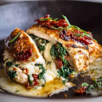 Sun Dried Tomato, Spinach & Cheese Baked Stuffed Chicken Breast