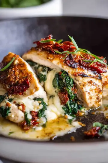 Sun Dried Tomato, Spinach & Cheese Baked Stuffed Chicken Breast