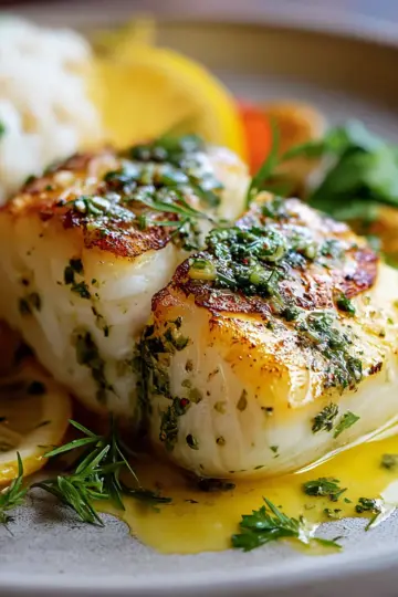 Golden Seared Cod with Herb Butter Sauc