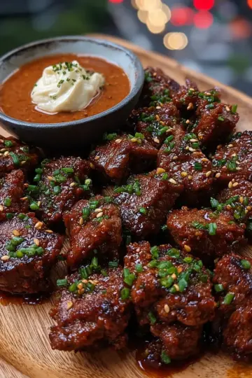 Spicy Korean Beef Bites with Gochujang Dipping Sauce