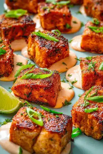 Crispy Salmon Bites with Harissa-Yogurt Sauce
