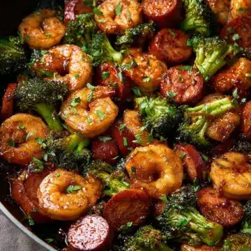 Honey Garlic Shrimp, Sausage, and Broccoli