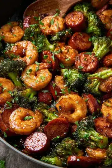 Honey Garlic Shrimp, Sausage, and Broccoli