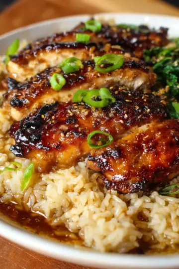 Honey Soy Glazed Chicken with Garlic Ginger Brothy Rice
