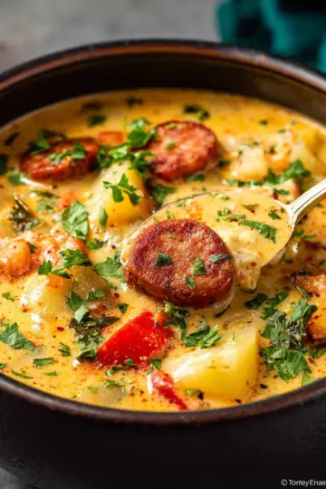 Creamy Crockpot Cajun Potato Soup (with Andouille Sausage)