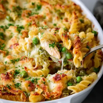 Creamy Pesto Pasta Chicken Bake with Peas