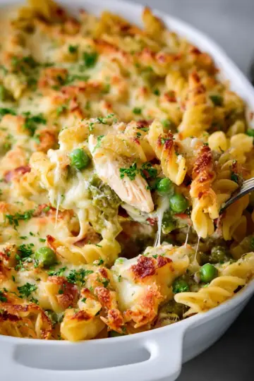 Creamy Pesto Pasta Chicken Bake with Peas