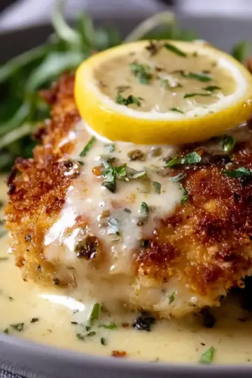 Lemon Pecorino Crusted Chicken with Creamy Lemon Sauce Recipe