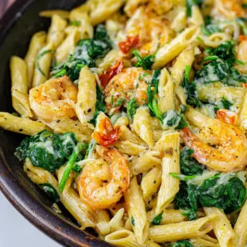 Cheese Shrimp Penne Pasta & Spinach