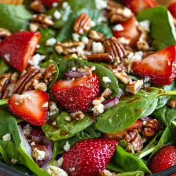Strawberry Spinach Salad with Candied Pecans, Feta and Balsamic Vinaigrette