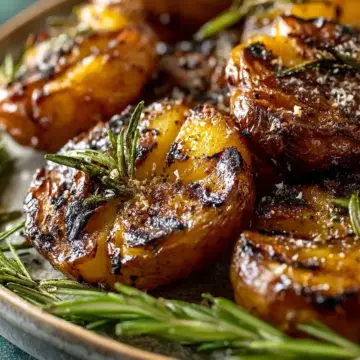 Smoky Grilled Garlic Rosemary Smashed Potatoes