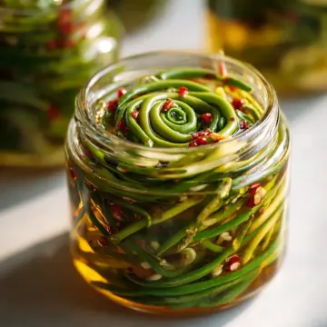 Spicy Pickled Garlic Scapes with Vinegar Brine Recipe