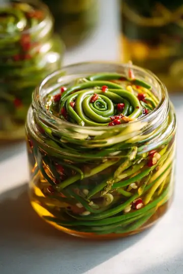 Spicy Pickled Garlic Scapes with Vinegar Brine Recipe