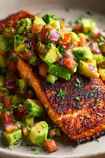 Simple Grilled Salmon with Avocado Salsa