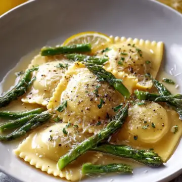 Lemon Parmesan Butter Ravioli with Asparagus and Garlic Recipe