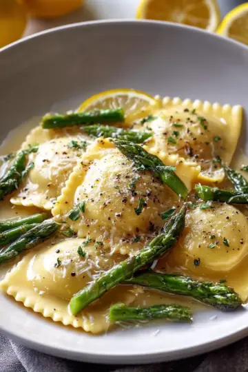 Lemon Parmesan Butter Ravioli with Asparagus and Garlic Recipe