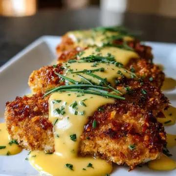 Pretzel-Crusted Chicken with Creamy Mustard Cheddar Sauce