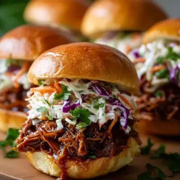 Easy BBQ Pulled Beef Sliders with Coleslaw on Brioche Buns